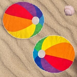 Set of 2 Round Beach Ball Towels 60” Colorful Summer Pool Beach Picnic Blanket